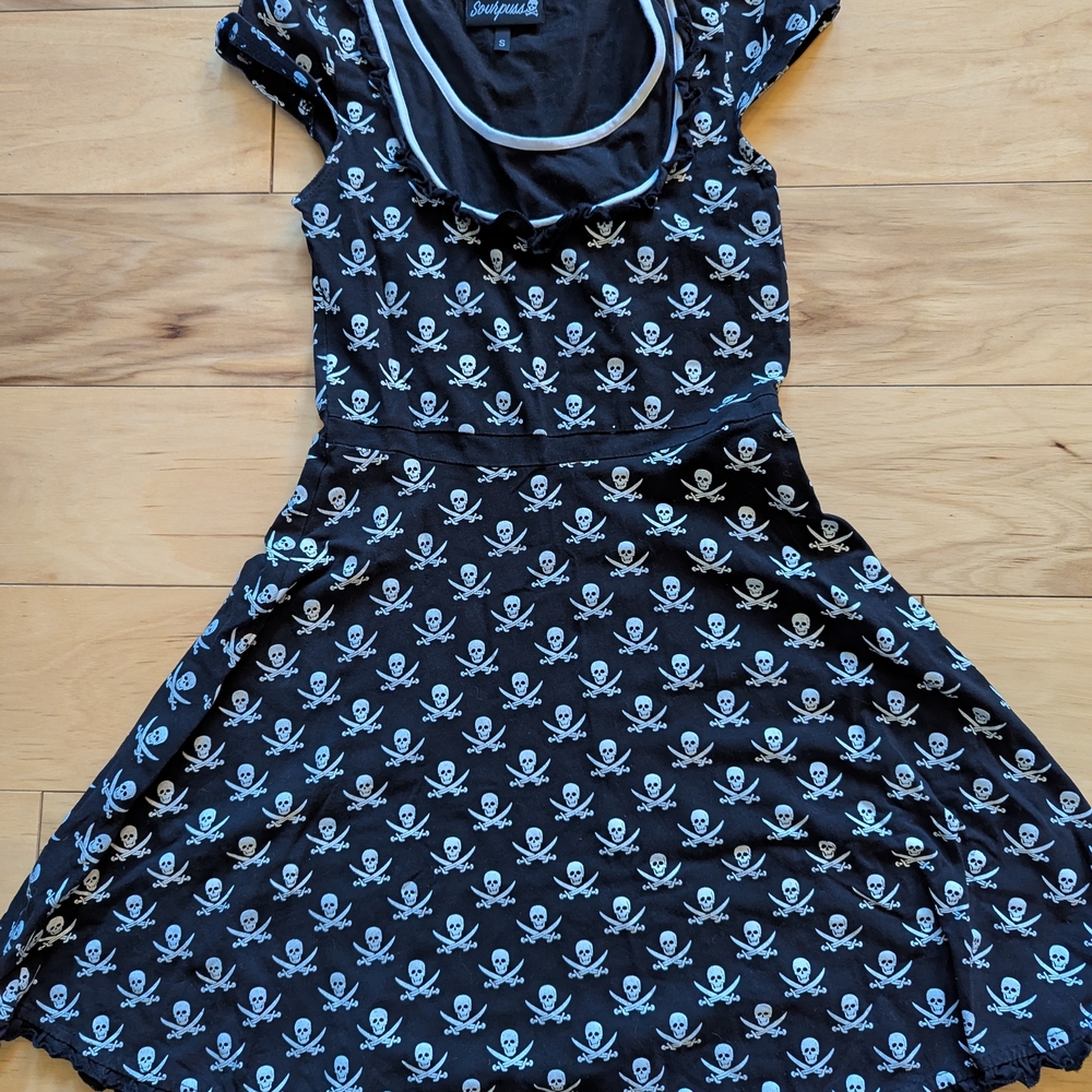 Skater Dress with White Skull Print